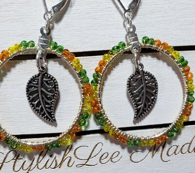 Beautiful Leaf Wire Wrapped Beaded Earrings - Handmade Accessory for the Fall Season - image4